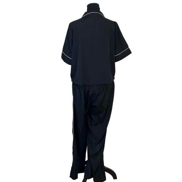 Jason Wu Black Pajama Set Women’s L Short Sleeve Button Top Pants White Piping - Picture 4 of 12